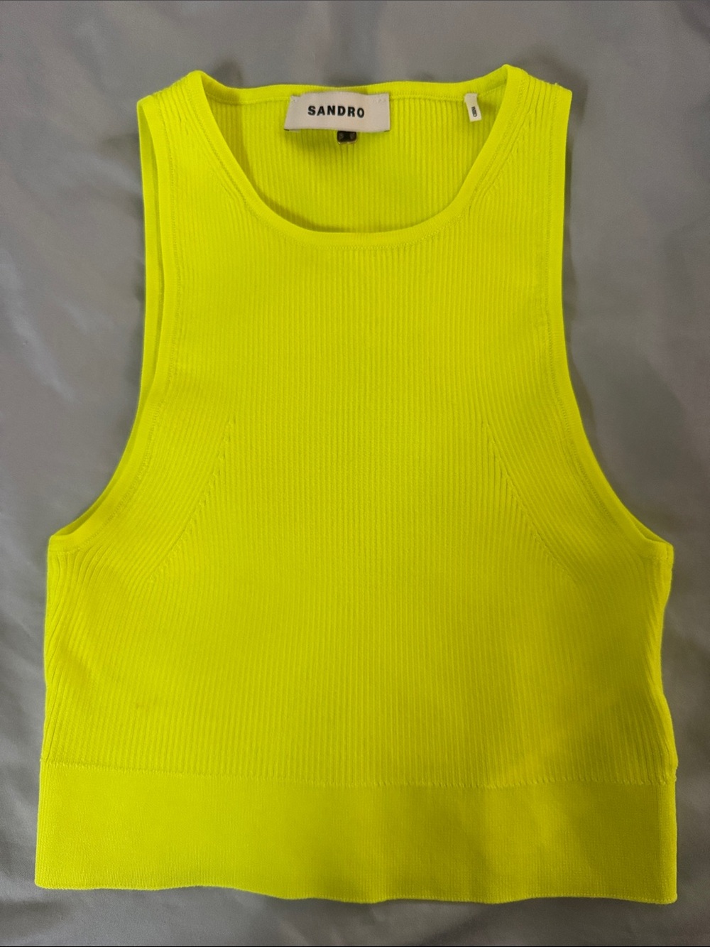 Sandro Neon Lime Ribbed Cropped Tank - Picture 5 of 6